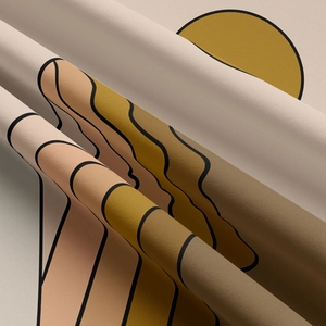 Detailed texture of bohemian tapestry showing sun and mountain abstract geometric prints