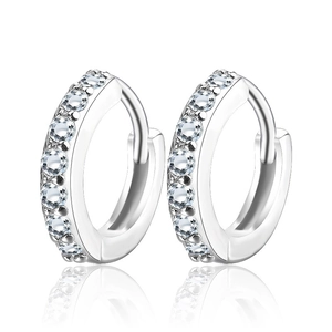 Minimalist S925 sterling silver hoop earrings with a single row of sparkling zircons