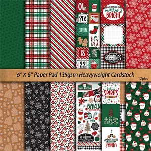 Set of 12 Christmas 6x6 inch vintage scrapbooking papers with festive patterns and 135gsm cardstock