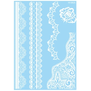 White lace temporary tattoo stickers with assorted floral patterns for women, model W-0825
