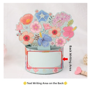 Detailed back view showing the writable area on the 3D floral pop-up greeting card