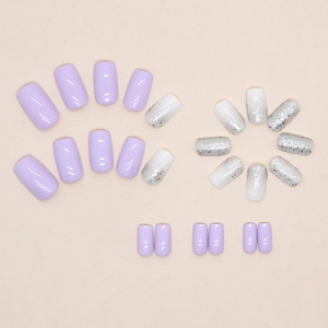 Taro purple and silver glitter press-on nail set with solid colors and gradients