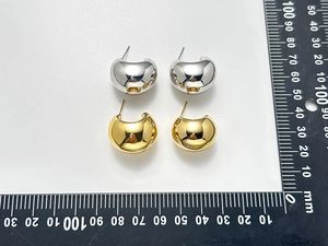 Polished 18K gold and silver dome hoop earrings with size reference scale tool