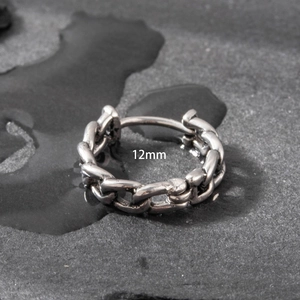 Industrial 12mm stainless steel chain hoop earring for men on dark rock background
