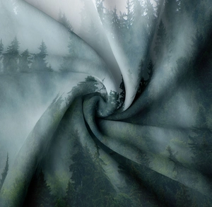 Close-up of the smooth forest landscape fabric texture with elegant draping effect