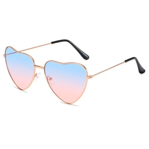 Pink heart-shaped sunglasses with metal frame and gradient lenses shown from a 45-degree angle