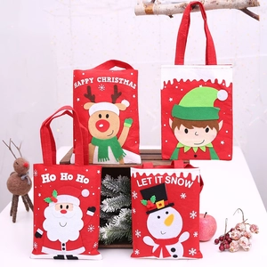 Christmas felt gift bags set featuring Santa, reindeer and snowman for holiday decoration