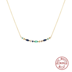 Dainty S925 Sterling Silver Rainbow Necklace 18K Gold Plated Colorful AAAAA Zirconia Water Drop Pendant Clavicle Chain For Women Fashion Jewelry