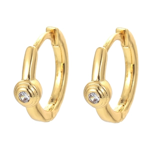 Minimalist Copper 18K Gold Plated Zirconia Hoop Earrings For Women Geometric Single Stone Ear Buckle Fashion Daily Jewelry