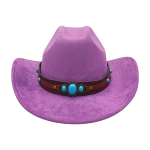 Western Cowboy Hat Retro Suede Felt Wide Brim Ethnic Leather Band Turquoise Decor Outdoor Bohemian For Men Women