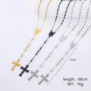 Detailed comparison of religious rosary necklaces in gold, black, silver, and antique silver