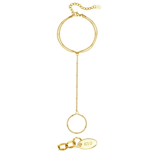 Elegant 18K gold-plated stainless steel finger bracelet with ring and tassel chain