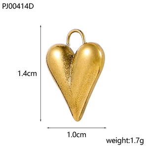 Detailed dimensions of the gold heart pendant showing 1.4cm height and 1.0cm width