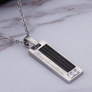 Silver geometric rectangular pendant necklace with black mesh and sparkling crystals