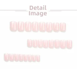 Classic French pink ombre press-on nails set with 24 pieces of glossy square-round tips