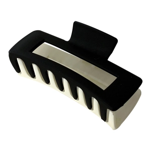 Matte black and cream two-tone square hair claw clip for women's hairstyling