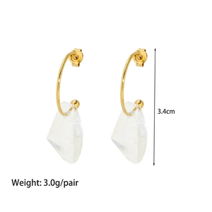 Detailed view of irregular clear crystal gold earrings showing 3.4cm length and 3g weight