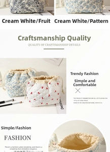 Quilted makeup pouch with drawstring closure, spacious storage for travel cosmetics and accessories.