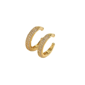 Elegant gold plated C-shaped ear cuffs with micro-paved cubic zirconia for women