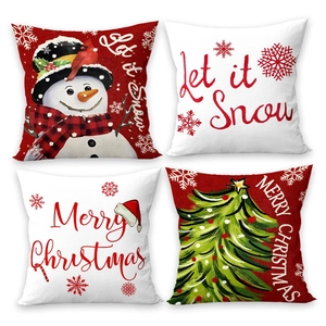 Set di 4 federe per cuscini natalizi con pupazzo di neve e albero per decoro casa
