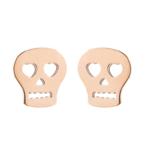 Retro rose gold stainless steel skull studs with heart-shaped eyes for women