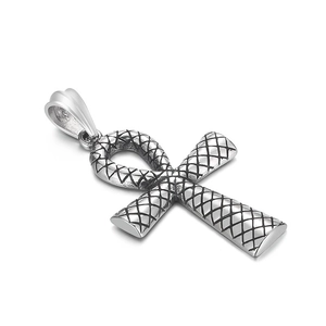 Pendentif croix Ankh égyptienne vintage avec texture peau de serpent en acier argenté