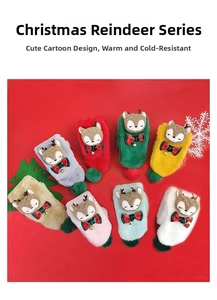 Fleece-lined Christmas elk socks in eight colors neatly arranged on red festive backdrop