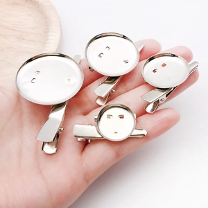 Silver metal brooch base trays with clips in four sizes for floral pins and crafts