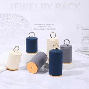 Ring Display Stand Cylindrical Jewelry Showcase Rack Aluminum Alloy Microfiber Velvet Gold Base Multi Color Photography Props
