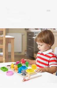 Makro-Detail von Holz-Formensortierpuzzle und magnetischem Angelspiel für Kleinkinder