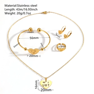 Goldschmuck-Set aus Edelstahl mit Herz-Halskette, Armband und Ring Maßen