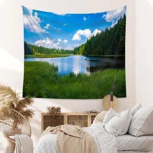 Bohemian forest lake tapestry for wall hanging decoration in modern bedroom interior