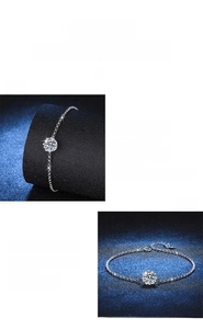 Detail showing premium moissanite snowflake bracelet with polished S925 silver finish