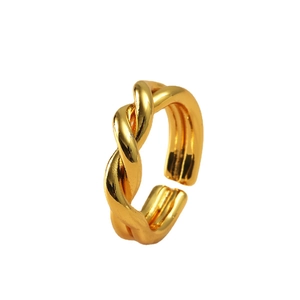 Polished gold plated twist braided open ring with adjustable minimalist spiral design