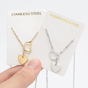 Minimalist double heart necklace in gold and silver stainless steel for women