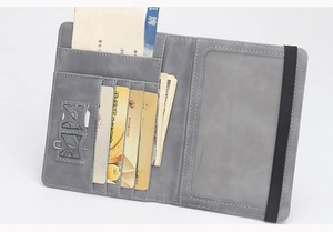 Detail view of the RFID world map passport holder with internal card slots and SIM storage