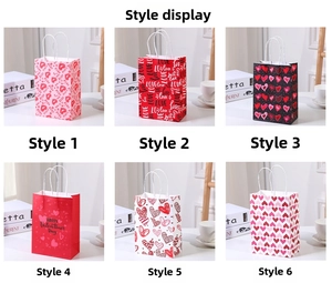Detailed collection of 6 Valentine gift bags with heart patterns and twisted rope handles