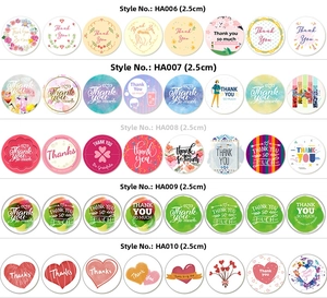 Detailed catalog of 2.5cm floral Thank You stickers for gift wrapping and sealing