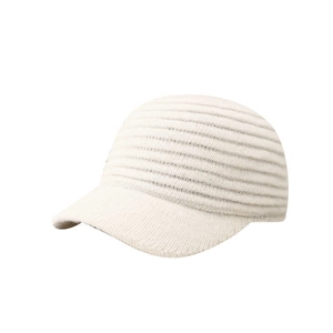 Women's off-white chunky knit baseball cap with stylish ribbed texture and curved brim