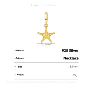 Détails du pendentif étoile de mer en argent S925 de 12,5mm et pesant 1,05g