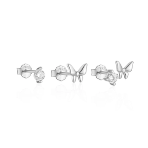 Detailed view of S925 sterling silver butterfly and cubic zirconia stud earring set