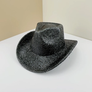 Chapeau de cowboy noir scintillant à paillettes pour soirées western et festivals