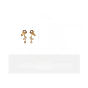 Detail view showing dimensions of butterfly pearl drop earrings with zircon inlay