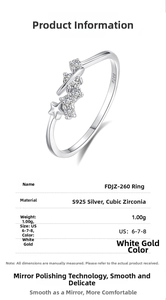 Detail view of S925 silver star ring with CZ stones, model FDJZ-260 and size specifications