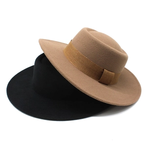 Boater Hat Woolen Felt Flat Top Wide Brim With Ribbon Band For Men Women Autumn Winter Fashion Retro Style