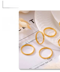 Set of five minimalist 18k gold plated titanium steel bamboo style thin rings for women