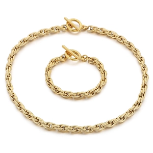 Titanium steel textured twist chain necklace and bracelet set with OT toggle clasp