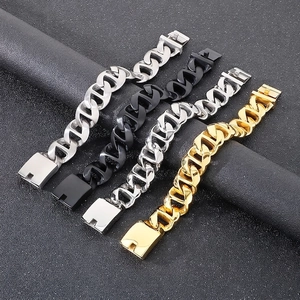 Men Stainless Steel Cuban Link Chain Bracelet Heavy Thick Polished Matte Punk Retro Hip Hop Fashion Jewelry