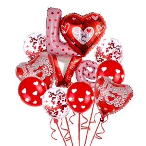 Valentine I Love You balloon set with red heart foil balloons and LOVE letter balloons