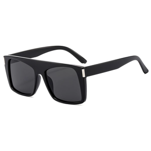 Black rectangular Y2K sports sunglasses with silver metal temple accents and grey lenses